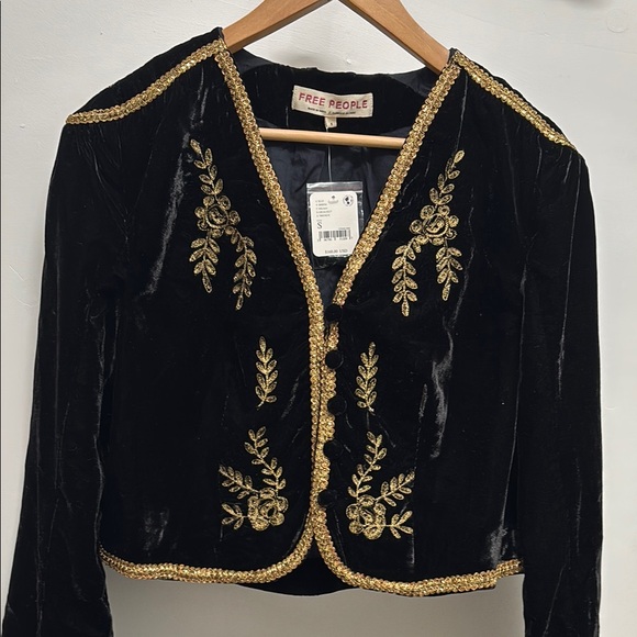 Free People Jackets & Blazers - Free People Black and Gold Embroidered Blazer